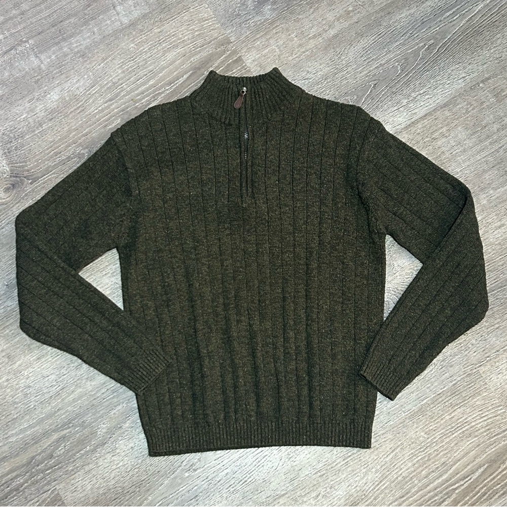 Oscar de la Renta Dark Green Zip-Up Sweater Mens XL